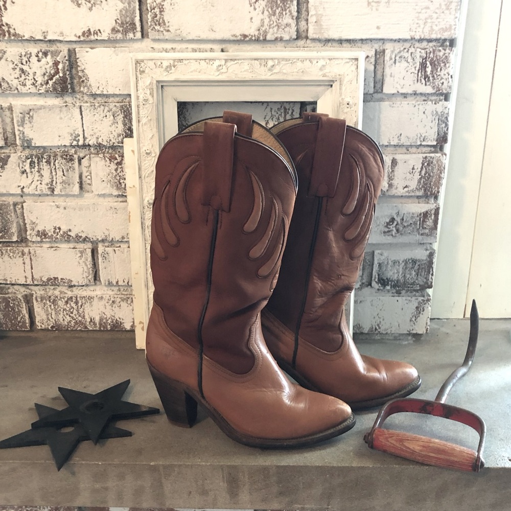 Frye Brown Leather Western Heeled Boots